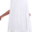 Rooscier Women's Mock Neck Cloak Sleeve Pleated Keyhole Back Flowy Party Midi Dress (White, L)
