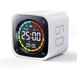 Ticktime TK3 Pomodoro Timer Cube, Productivity Timer, 5/10/30/60 Min Presets, Custom Countdown, Stopwatch & Clock, Triple Alarms, Silent/Vibration/Sound Alerts, Rechargeable for ADHD Study Task, White