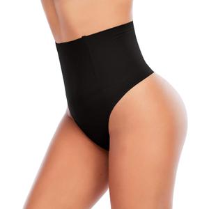 Werena Tummy Control Thong Shapewear for Women Seamless Shaping Thong Panties Body Shaper Underwear (Large, 01# Black-mid Waisted(has Boning))