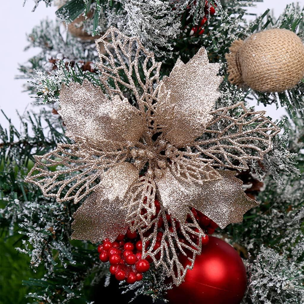 Christmas Glitter Poinsettia Flowers Artificial Flowers Christmas Tree Ornaments 6" Artificial Christmas Flowers for Xmas Tree Wreath Wedding Party New Year Home Decoration (12 Pieces, Champagne Gold) (12 Pieces, Champagne Gold)