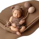 Newborn Photography Outfit Knitted Photo Shoot Outfit, 6 Pcs Newborn Picture Props Bear Doll and Balloon for 6-10 Lbs Baby