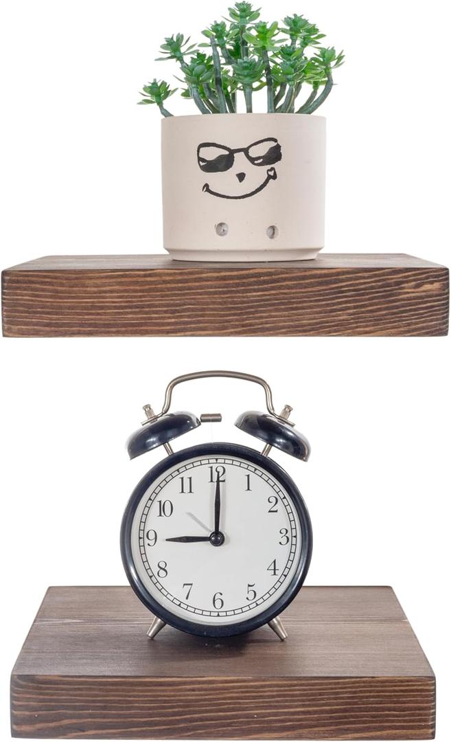 BGMG Small Wood Floating Shelves 8 inch Set of 2, Rustic Wooden Wall Mount Shelves for Bathroom Living Room Bedroom Kitchen Farmhouse -8x6.7x1.25 inch- Dark Walnut