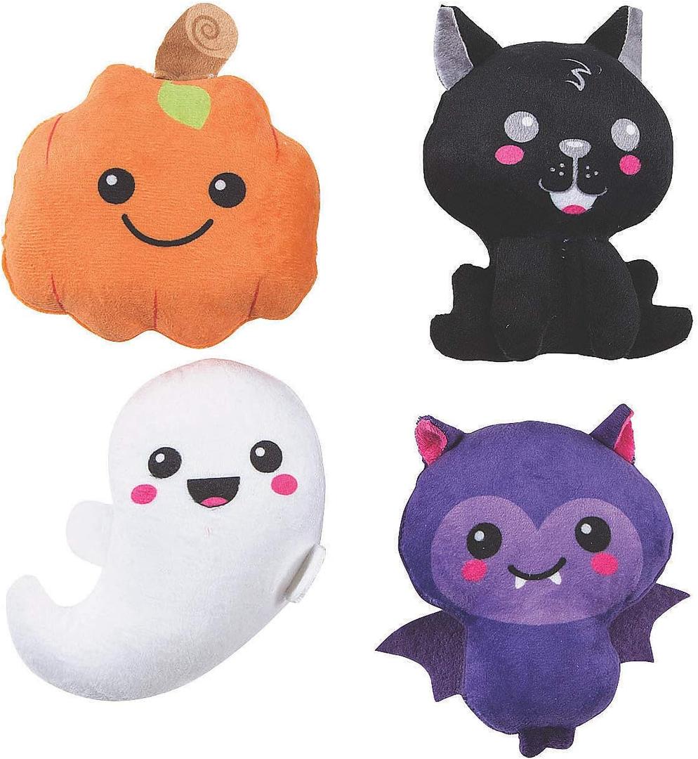 Fun Express Halloween Kawaii Plush Characters - 12 Piece Bulk Party Favors Set for Kids | Mini Stuffed Animals for Classroom Prizes, Treasure Box Toys & Goodie Bag Stuffers | 3.5-4.5 Inch