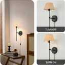 Boho Wall Sconces Set of Two, Black Plug in Vintage Wall Lamps with Rattan-Pattern Fabric Shade, Rustic Wall Light Fixtures with On/Off Switch for Bedroom Living Room Restaurant Hallway