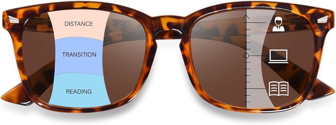 OPTOFENDY Progressive Sunglasses for Women, Square Reader Sunglasses with Spring Hinge, UV400 Protection Reading Sunglasses 2.50x (Tortoise)