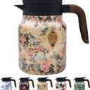 Vintage Pattern Coffee Carafes, 35 Oz/1 Liter - Hot and Cold with Infuser, Perfect for Parties/Home Use (Yellow Flower)