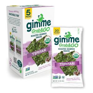 Gimme Seaweed Grab & Go Organic Premium Roasted Seaweed Snacks, Teriyaki, 5 Count Trayless, Keto, Vegan, Gluten-Free, Source of Omega3s and Iodine, Healthy On-The-Go Snack for Kids and Adults (EXP 07/07/26)
