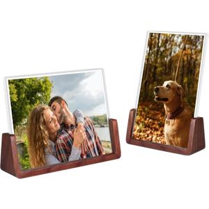4x6 Picture Frame - 2 Pack, Rustic Wooden Photo Frame with Walnut Wood Base and High Definition Acrylic Glass Covers for Tabletop or Desktop Display (4x6 inch, Horizontal + Vertical)