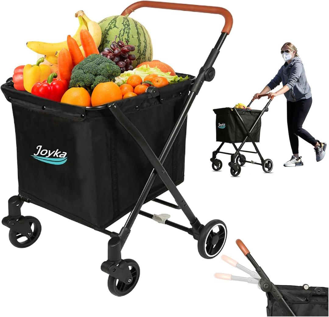 Foldable Shopping Cart 85 Liters Grocery Cart Utility Cart Shoping Trolleys with Larger Capacity Rolling Front Swivel Wheels Height Adjustable Slider for Office Shopping Picnic Groceries Laundry
