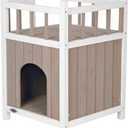 TRIXIE Cat Home with Balcony, Elevated Cat House, Weatherproof Shelter, Ideal for Cats and Small Dogs 17.5 x 17.5 x 25.5 in.