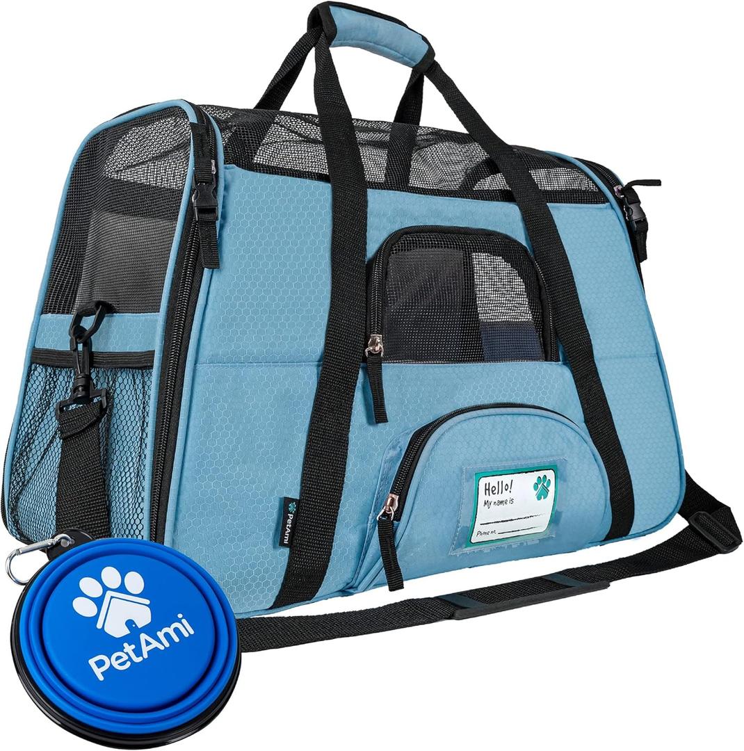 PetAmi Airline Approved Pet Carrier for Cat, Soft Sided Dog Carrier for Small Dogs, Cat Travel Supplies Accessories for Indoor Cats, Ventilated Pet Carrying Bag Medium Large Kitten Puppy, Large Blue (Large - 19.5"L x 10.2"W x 12"H)