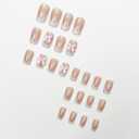 3 x Medium Square Press on Nails SWEKKE White French Tip Fake Nails Chrome False Nails with Pink Bow Designs Elegant Glossy Glue on Nails Full Cover Stick on Nails for Women Girls 24Pcs (1)