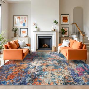 RUUGME Area Rug 9x12 Washable Rug - Soft Living Room Ultra-thin Rug Large Area Rug Indoor Farmhouse Stain Resistant Carpet for Bedroom Non-Slip Machine Washable Distressed Room Dec 9X12 Colorful/multi