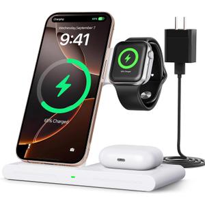 2025 Traveling Portable Wireless Fast Charger for Apple & Android Charging Station, 3 in 1 Charging for iPhone 16 15 14 13 12, Apple Watch Series & Air pods 4 3 2 Pro, Samsung Galaxy-Gifts for Family (White)