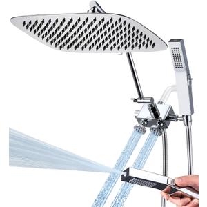 All Metal 12 Inch Rain Shower Head with Handheld Built-in Power Wash Mode, Body Spray Jets with Handheld Spray Combo, 71 Inch Long Hose, 14 Inch Extension Arm, 3-Way Diverter (Chrome)