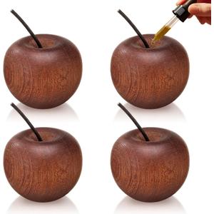 Novabright 4 Pcs Mini Wooden Apple Shaped Essential Oil Diffuser Portable Aromatherapy Diffuser Decorations Farmhouse Rustic Air Freshener for Car Home Bedroom Office Desktop Sauna Yoga Spa Centers