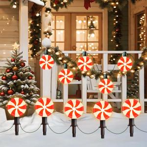 Ultimate Unicorn Christmas Lollipop Pathway Lights for Garden Christmas Decoration Red, 10 LED Peppermint String Lights with Stakes for Outdoor Sidewalk Pathway Rooftop Lawn Garden