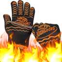BBQ Gloves, Oven Gloves 1472 Heat Resistant Gloves for Grilling, Kitchen Gloves for BBQ, Grilling, Cooking, Baking-1 Pair (Black With O&g Silicone Strips)