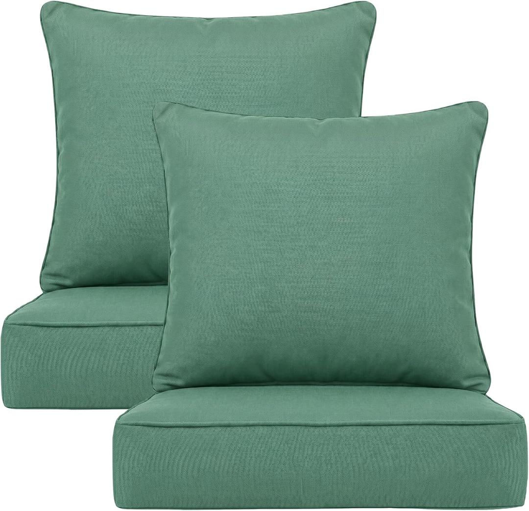 Deep Seat Cushion 22x24 2 Set (4 Pcs) for Outdoor Furniture, Water Repellent Fade Resistant Patio Cushions for Sofa, Chair, Lounge,Endive