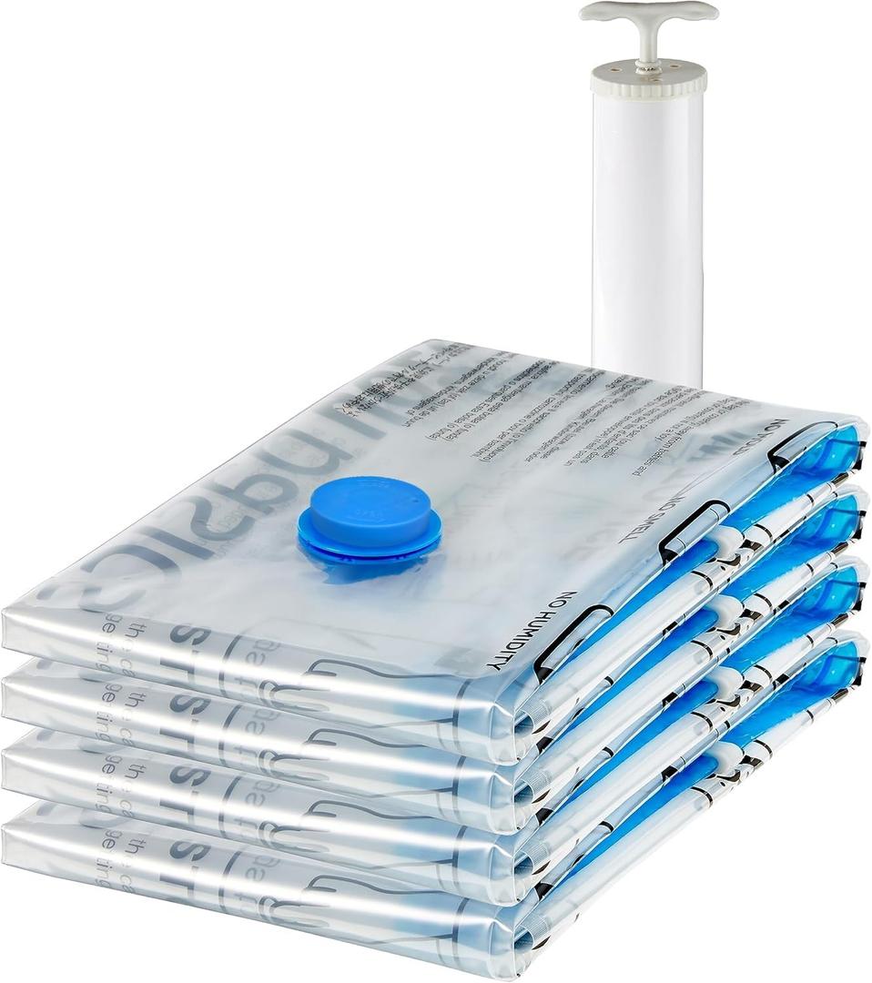 Basics Vacuum Storage Bags for Blankets, Vacuum Compression Space Saving Storage Bags with Hand Pump for Clothes Packing, XJumbo, 4Pack