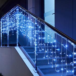 LED Icicle Lights, 16.4FT 216 LEDs 8 Modes Window Curtain Extendable Fairy Christmas Ceiling Dangling Hanging Twinkle Memory Lights for Decorations Outdoor Indoor Cool White, 5M