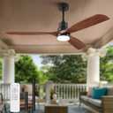 Dimmable 60 Inch Wood Large Ceiling Fans with Lights and Remote Control - Black Big Outdoor Ceiling Fan with Light 3 Blades Outdoor Ceiling Fans for Patios Bedroom Ceiling Fan with Lights