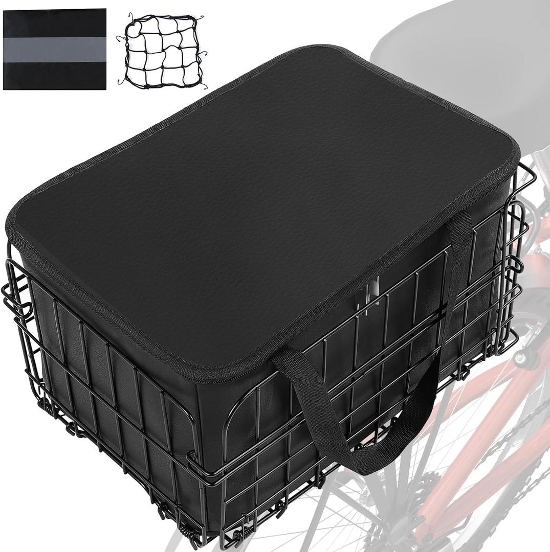 Bike Basket, Folding Bike Basket with Removable Liner Bag, Metal Ebike Basket Quick Release Design, Bike Basket for Adult Women/Men Carrying Dogs, Pets, Fruit & Grocery