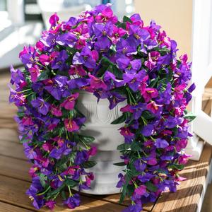 Faux Bougainvillea Artificial Flowers Plants for Outdoors Outside Decor, 2pcs Fake Flowers Silk Long Trailing Vines UV Resistant Realistic Faux Flowers for Front Door Porch Planter Balcony Yard, Mix