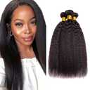 Yaki Bundles Kinky Straight Human Hair Bundles 24 26 28 Inch Yaki Straight Bundles Human Hair Double Weft Natural Kinky Bundle Brazilian Virgin Remy Hair Extensions 3Pcs/Set 300G