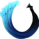 Helmet Pigtail Decoration, 23.6" Gradient Ponytail Thin Braids Helmet Decor with Suction Cup, Fun Pigtail Decorative Accessory, Universal for Motorcycle Bike Ski Snowboard Helmets (Blue)