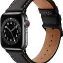 Tasikar Bands Compatible with Apple Watch Band 41mm 40mm 38mm Premium Genuine Leather Replacement Band Compatible with Apple Watch Series 8 7 (41mm) SE 6 5 4 (40mm) 3 2 1 (38mm) - Black