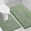 Smiry Bathroom Rugs Set 2 Piece, Soft Absorbent Chenille Bath Mat and U-Shaped Toilet Rug Set, Non Slip Shaggy Bath Carpet for Tub, Shower and Floor (30x20+24x20, Sage Green)