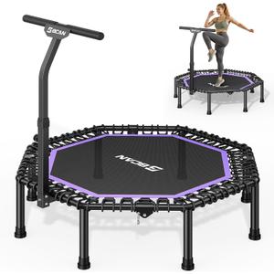BCAN BT3 51" Octagonal Rebounder Trampoline for Adults, 450LBS Max Load Fitness Trampoline with Large Jumping Area, Silent Bungee Mini Trampoline with T-Adjustable Handle for Home Gym