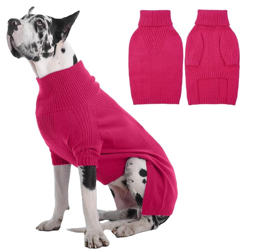 IECOii Great Dane Sweater,5XL Extra Large Sweater for Giant Breed Dogs in Winter,Turtleneck Cold Weather Knit Clothes,Machine Washable,Elastic Pullover for Saint Bernard,Mastiff (Rose red,XXXXXL)