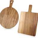 2 Pcs Acacia Wood Cutting Board with Handle, 15.7‘’ L Round Rectangular Decorative Wooden Cutting Boards Large Charcuterie Board Set for Meat, Bread, Fruit, Pizza, Cheese