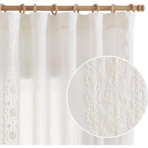 jinchan Boho Curtains for Bedroom White Vintage Floral Farmhouse Curtains 84 Inches Long Linen Blend Drapes for Living Room Embroidered Light Filtering Drapes Rod Pocket Off White 2 Panels (50"W x 84"L (Pack of 2), Floral| Off White)