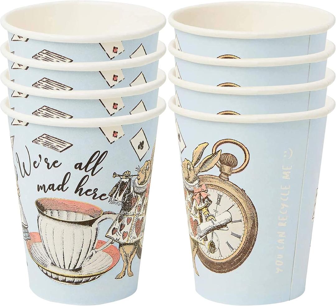 Talking Tables 8 x Blue Alice in Wonderland Paper Disposable Cups | Mad Hatter Themed Party Supplies for Afternoon Tea Party, Onederland Birthday, Mother's Day, Baby Shower, 100% Recyclable