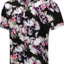 SheLucki Hawaiian Shirt for Men, Unisex Summer Beach Casual Short Sleeve Button Down Shirts, Printed Palmshadow Clothing (Blue, L)