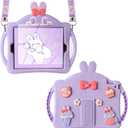 WESADN for iPad 9th Generation Case iPad 8th 7th Generation Cases 10.2 inch for Kids Girls with Screen Protector Shoulder Strap Kickstand Cute Rabbit Silicone Cover for iPad 10.2 Case Purple