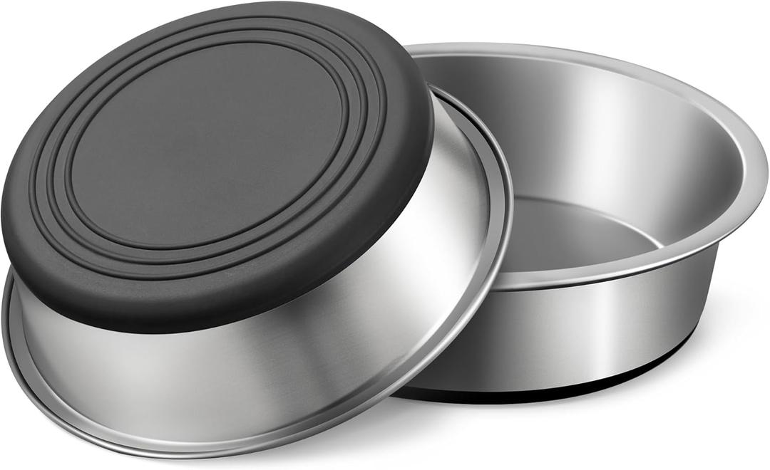 WROSWT Stainless Steel Dog Bowls Set of 2, Anti Rust Metal & Non Slip Rubber Base, Heavy Duty Large Feeding Dishes, Food Grade BPA Free, Food and Water Bowl for Small Dogs (30oz, 3.8cup)