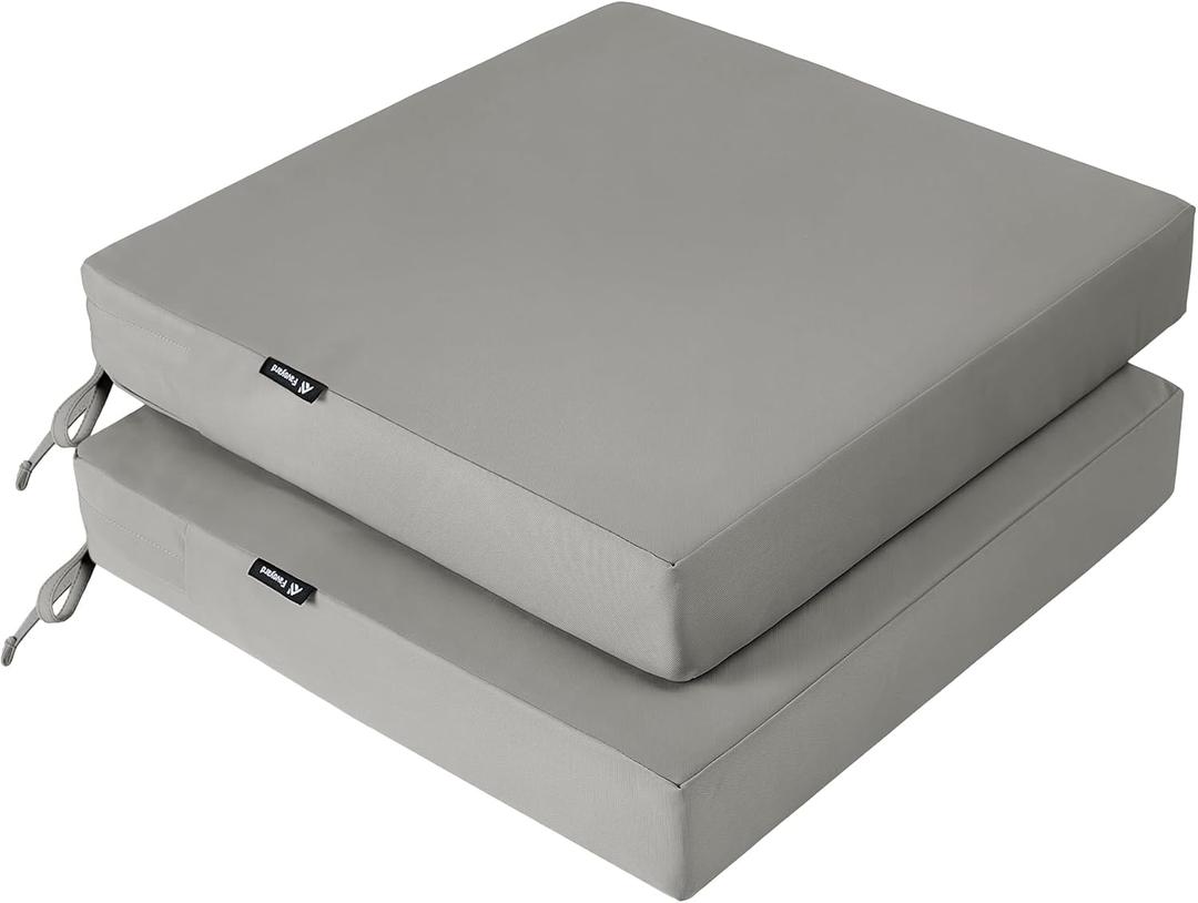 Favoyard Patio Chair Cushions 20 x 20 x 3 Inch Waterproof Outdoor Seat Cushions for Patio Furniture 3-Year Color Fastness Garden Sofa Couch Chair Pads with Handle & Adjustable Straps Set of 2, Grey