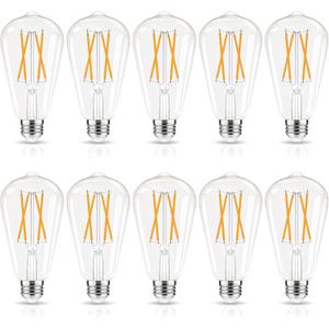 LED Edison Bulbs Dimmable, E26 Bulb 60 watt Equivalent, Soft White 2700K, ST58 Vintage Light Bulbs, 90+ CRI, 6W 600LM, E26 Medium Base, Clear Glass, 10 Pack, Soft White