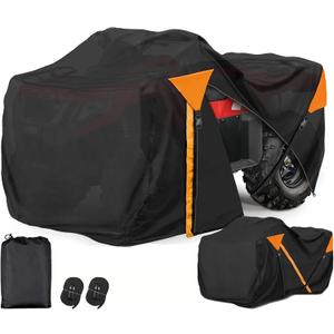 ATV Cover Waterproof, Quad Covers with Unique Zipper Windproof Buckle, All Weather Protection 4 Wheeler Covers fit for Kawasaki, Honda, Polaris, Yamaha, 82'' (Black&Orange)
