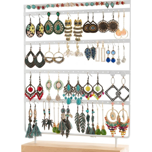Earring Holder Stand Jewelry Organizer Display Rack 5 Tier 100 Holes with Wood Base for Earrings and Ear Studs (White)