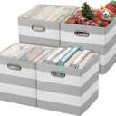 Posprica 3X Thicker Storage Bins Storage Cubes,1111 Collapsible Storage Boxes Containers Organizer Baskets for Nursery,Office,Closet,Shelf - 4pcs, Grey-white Striped