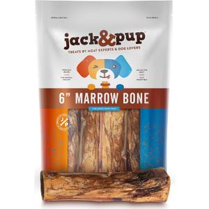 Jack&Pup Marrow Bones for Dogs (6 Pack), Long Lasting Dog Bones for Large Dogs, 6" Marrow Bone, Natural Beef Bone (EXP 07/01/28)