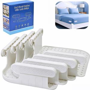 Bed Sheet Holders for Corners, Lock Sheet Holders, 4Pcs Fitted Sheet Holders Keep Sheets Firm & Tight, Durable Heavy Duty Bed Sheet Clips, Sheet Locks, Fit All Mattress Easy Install - White