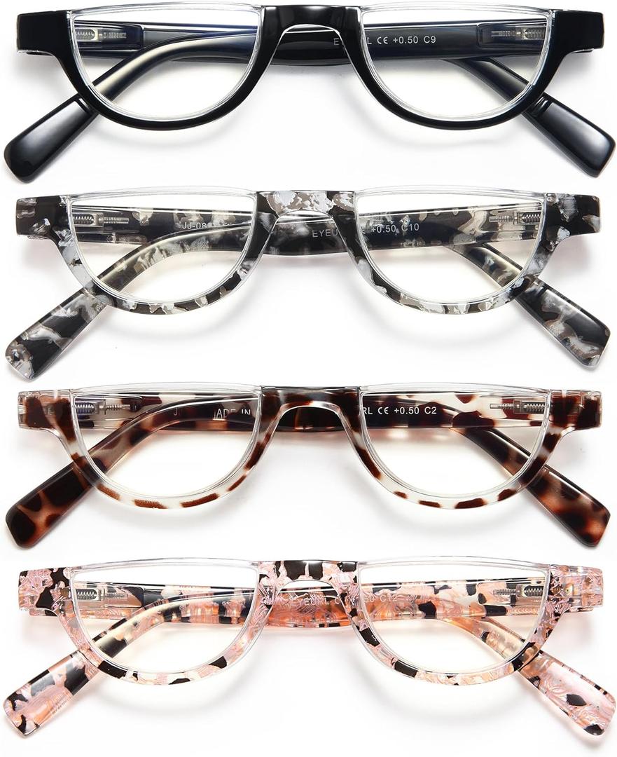 EYEURL Half Frame Reading Glasses for Women-4 Pack Blue Light Glasses Fashion Computer Readers for Women Anti UV Ray Eyeglasses with Spring Hinges,1.5