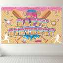 HunnmingRe Ice Cream Drip Baseball Birthday Party Decoration Baseball Drip Banner Sports Party Hanging Photo Supplies for Ice Cream Birthday Summer Gathering Decorations