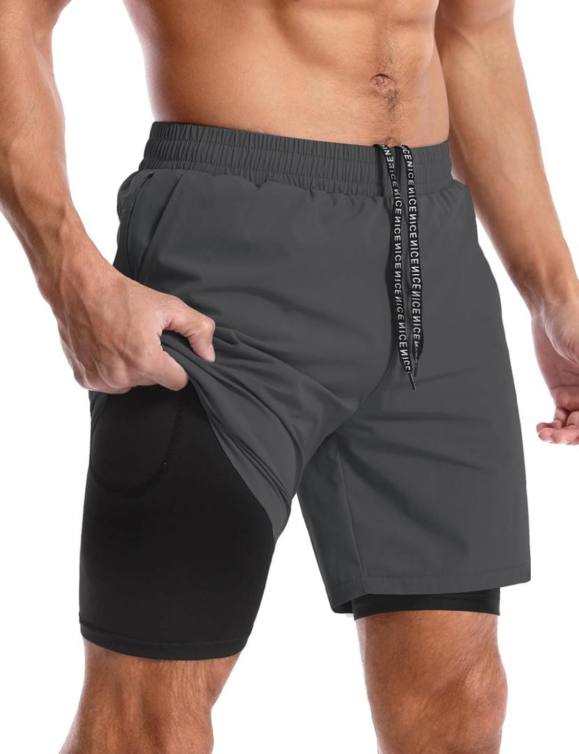Aolesy Men's 7'' Running Shorts Quick Dry Workout Gym Shorts with Pockets, Tennis Training Athletic Liner (Medium, Dark Grey)